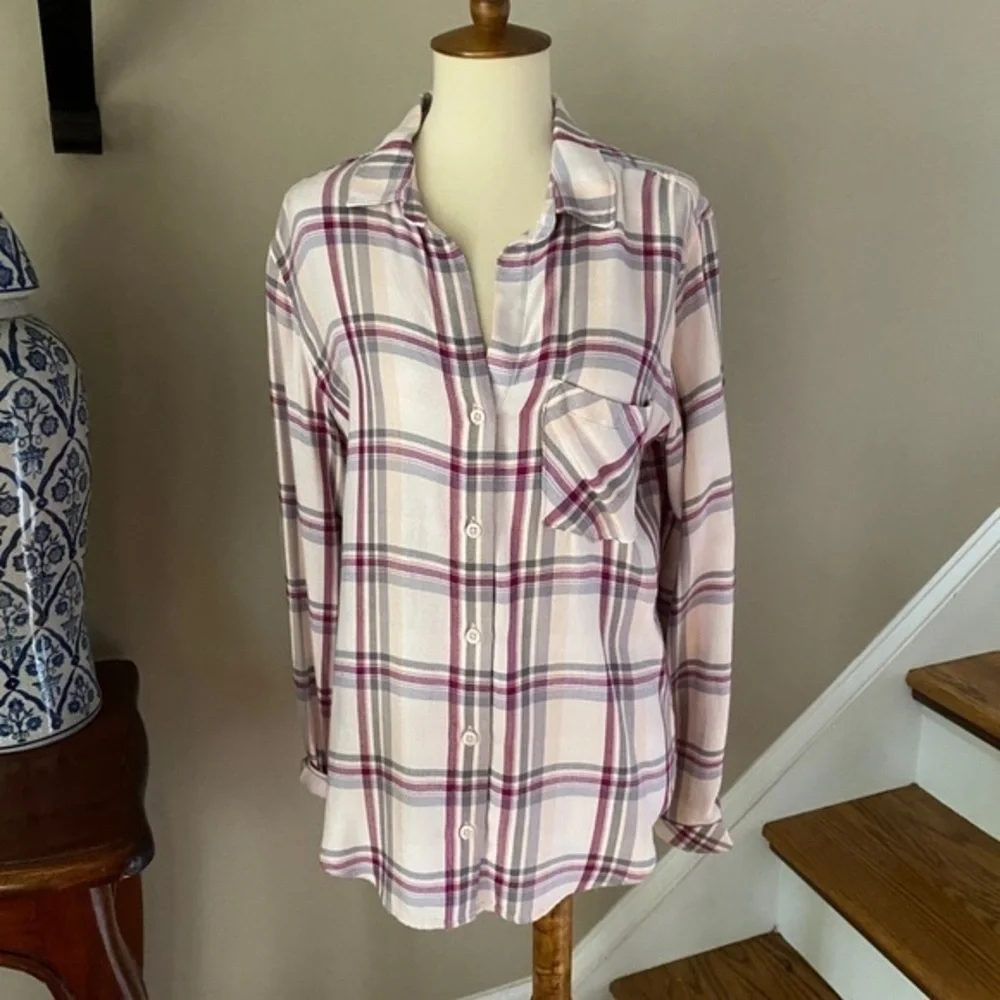 Anthropologie Pink Plaid Button Down Shirt - Picture 3 of 8